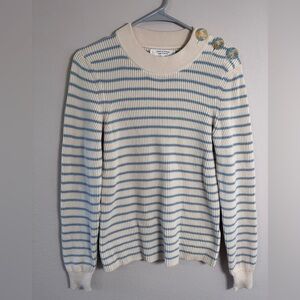 Chinti & Parker Cream and Blue Stripped 100% cotton sweater size small